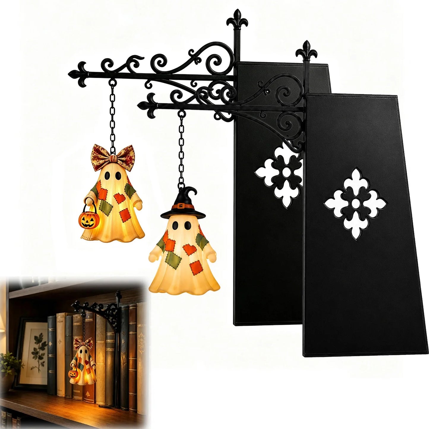 Ghost Library Lantern, Decorative Bookshelf Lighting, Reading Book Shelf Lights, Antique LED Books Nook Lamp Ornament for Study Reading Corner Home Library, Unique Gift for Book Lovers