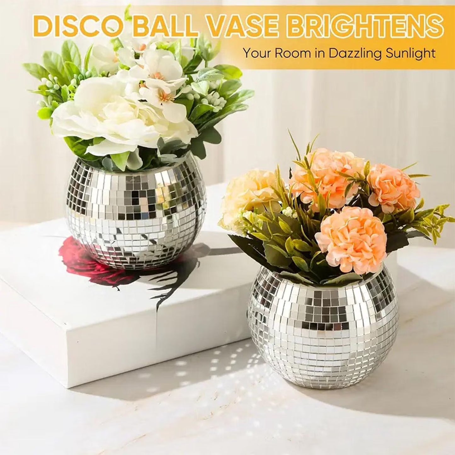 Disco Ball Planter, Disco Decor Flower Pot, Mirror Ball Planter, for Indoor Bedroom Living Room Kitchen Study Room Balcony Desk Shelf Windowsill Home Party Succulents Cactus