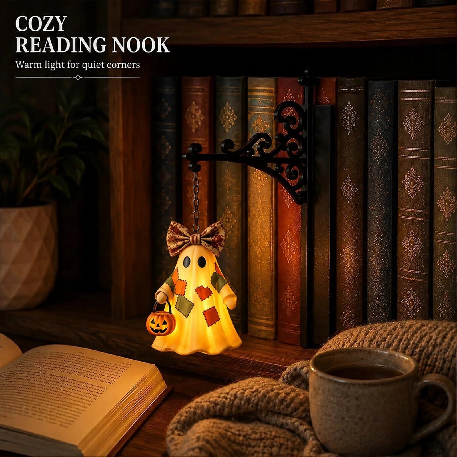 Ghost Library Lantern, Decorative Bookshelf Lighting, Reading Book Shelf Lights, Antique LED Books Nook Lamp Ornament for Study Reading Corner Home Library, Unique Gift for Book Lovers