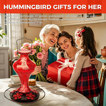 Glass Hummingbird Feeder for Outdoors Hanging, Bird Nectar Feeder with Perch & 5