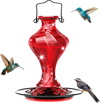 Glass Hummingbird Feeder for Outdoors Hanging, Bird Nectar Feeder with Perch & 5