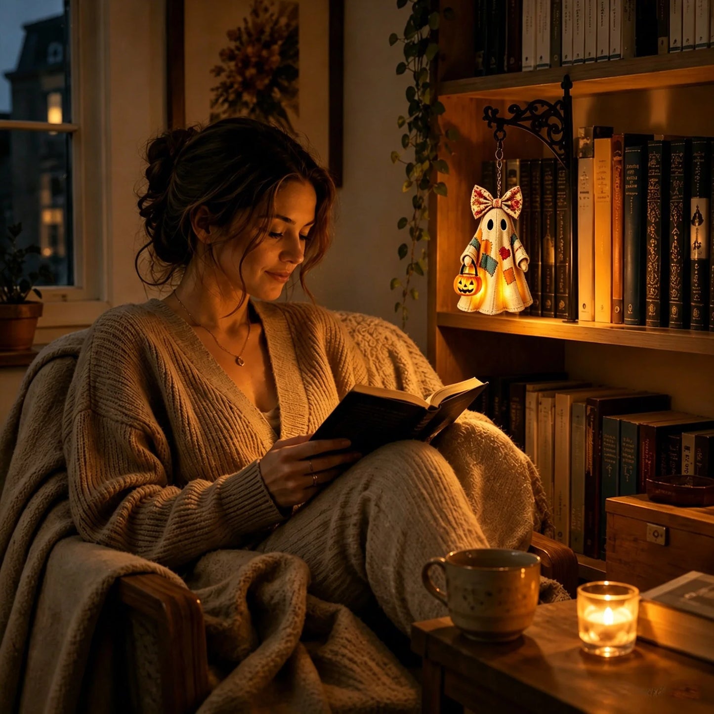 Ghost Library Lantern, Decorative Bookshelf Lighting, Reading Book Shelf Lights, Antique LED Books Nook Lamp Ornament for Study Reading Corner Home Library, Unique Gift for Book Lovers