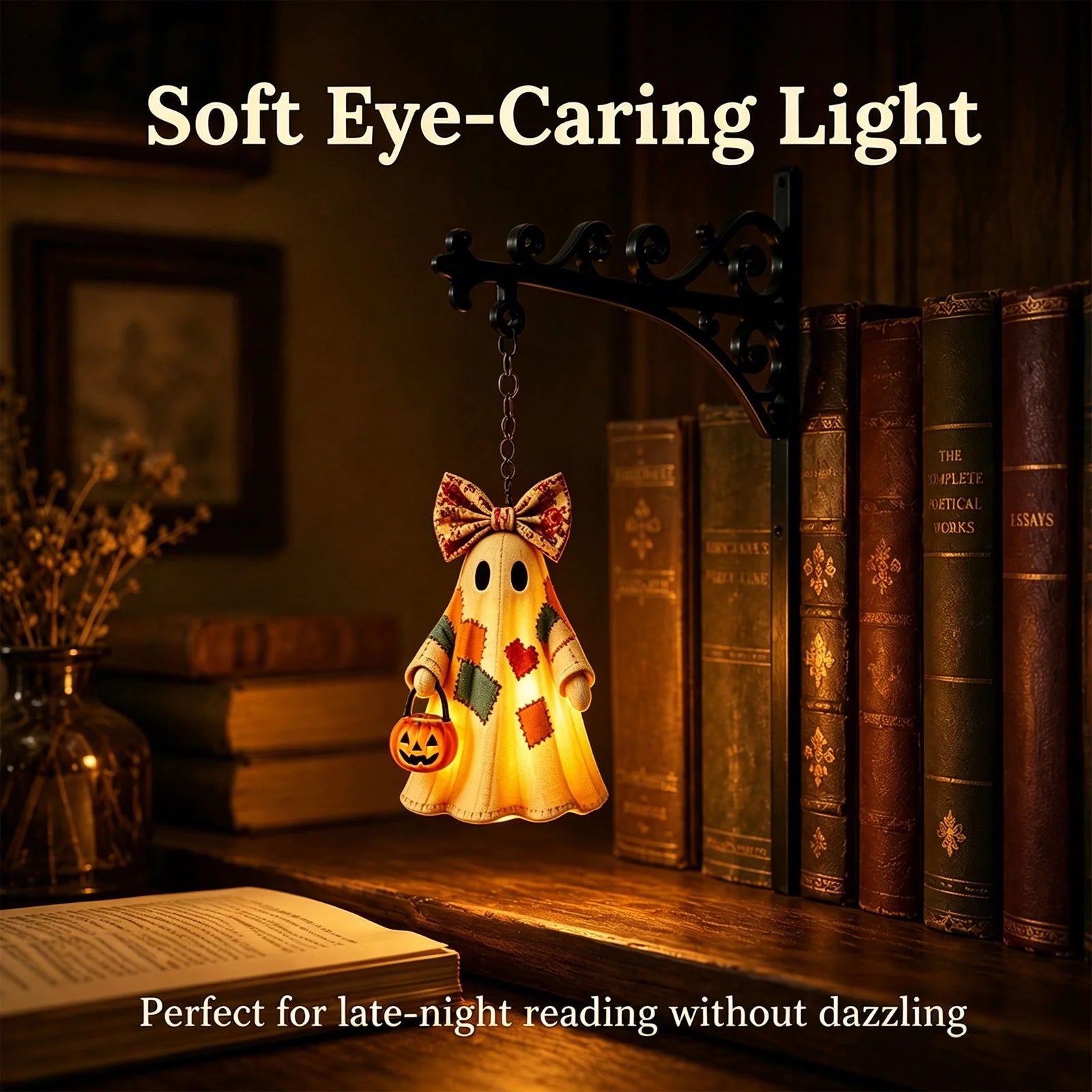 Ghost Library Lantern, Decorative Bookshelf Lighting, Reading Book Shelf Lights, Antique LED Books Nook Lamp Ornament for Study Reading Corner Home Library, Unique Gift for Book Lovers