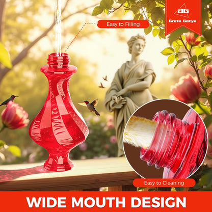 Glass Hummingbird Feeder for Outdoors Hanging, Bird Nectar Feeder with Perch & 5